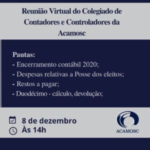 Read more about the article Acamosc realiza “Encontro Virtual do Colegiado de Contadores e Controladores Internos na próxima terça-feira