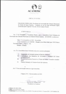 Read more about the article Edital de Convocação para Assembleia Geral Ordinaria ACAMOSC